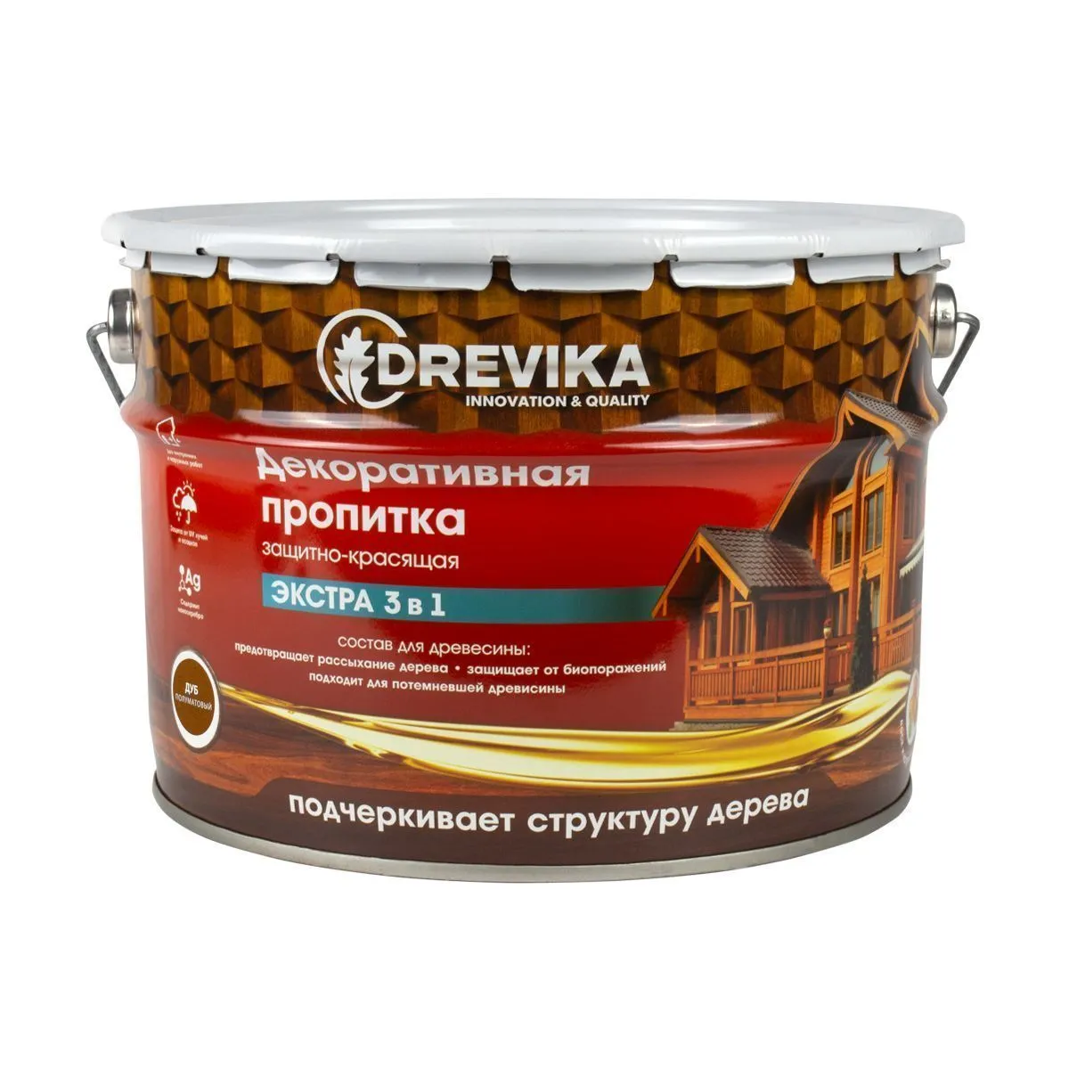 ПРОПИТКА ДЕКОРАТИВНАЯ "ЭКСТРА 3 В 1" ДУБ 9 Л (1) "DREVIKA"