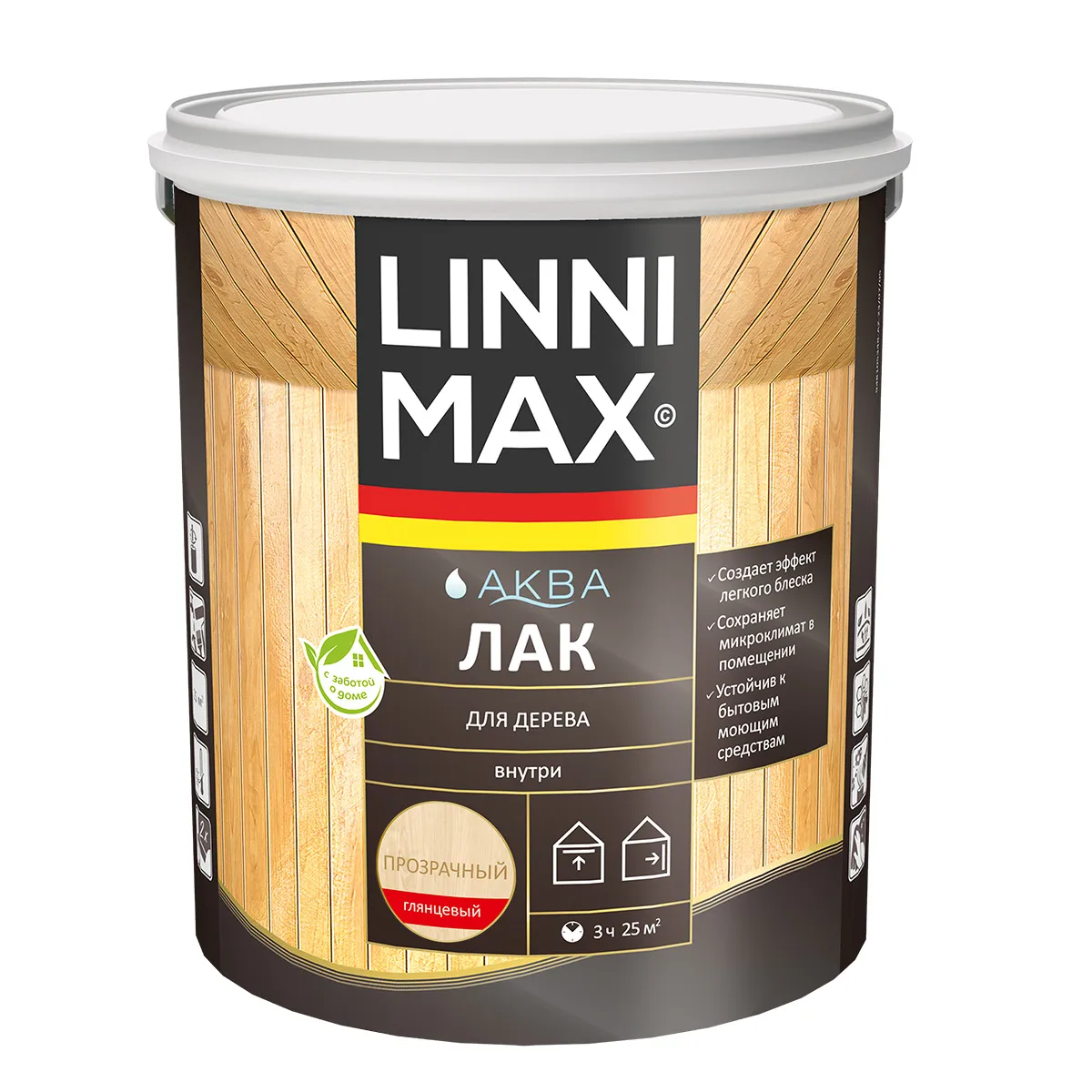 ЛАК АКРИЛОВЫЙ "АКВА" ДЛЯ ДЕРЕВА ГЛЯНЦ. 2,5 Л (1) "LINNIMAX"