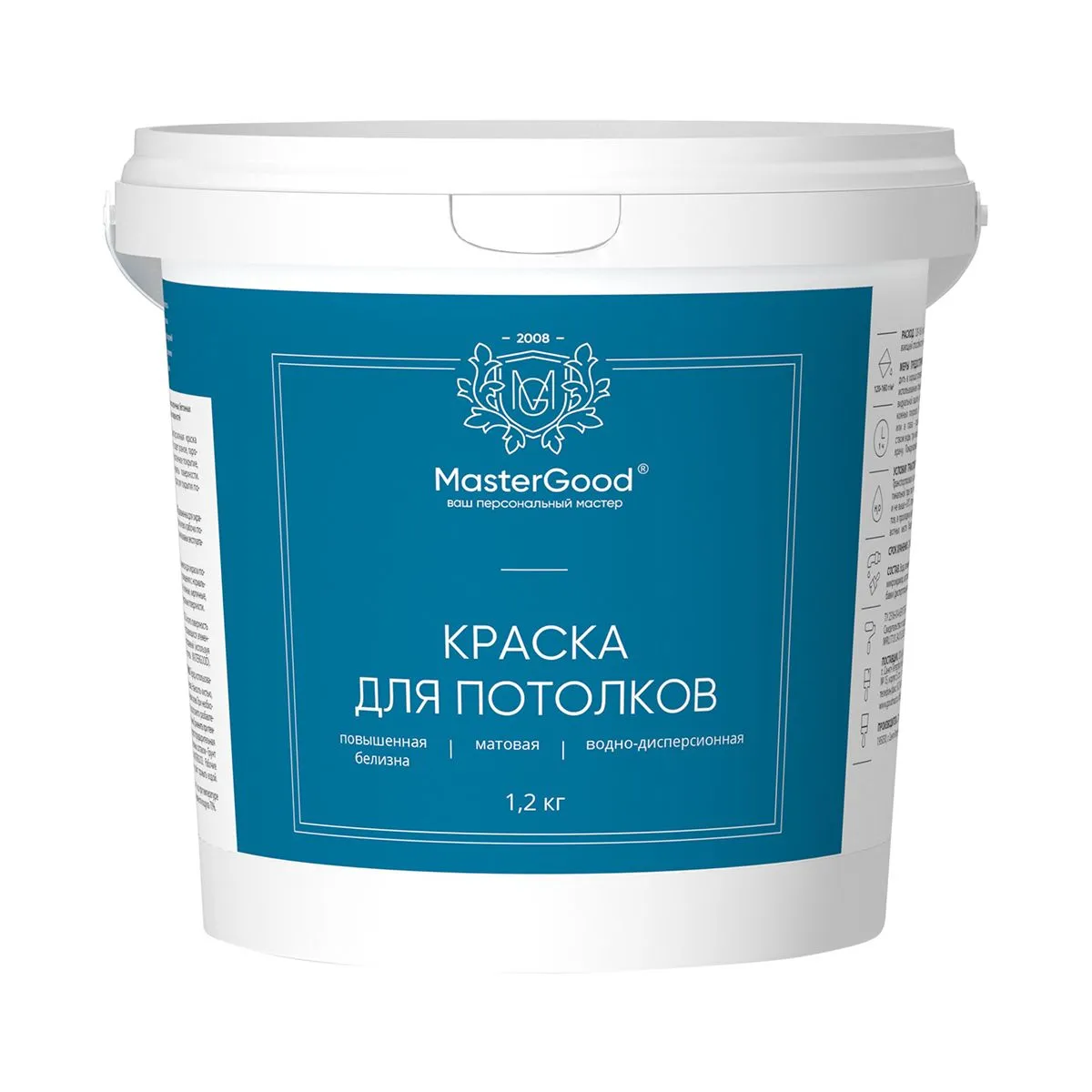 КРАСКА АКРИЛОВАЯ ДЛЯ ПОТОЛКОВ 1,2 КГ (1/6) "MASTERGOOD"