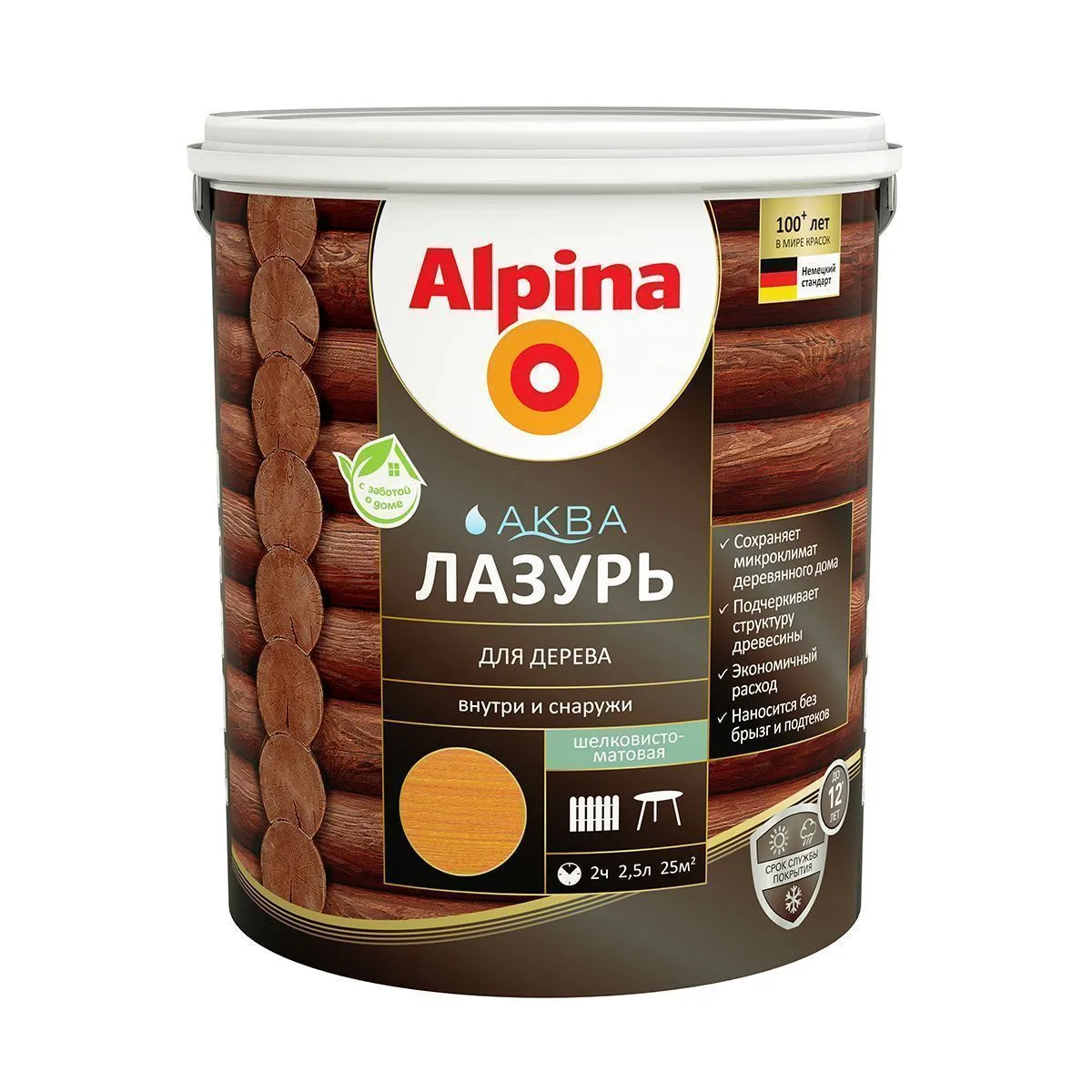 ЛАЗУРЬ ДЕРЕВОЗАЩИТНАЯ "АКВА" РЯБИНА  2,5 Л (1/4) "ALPINA"