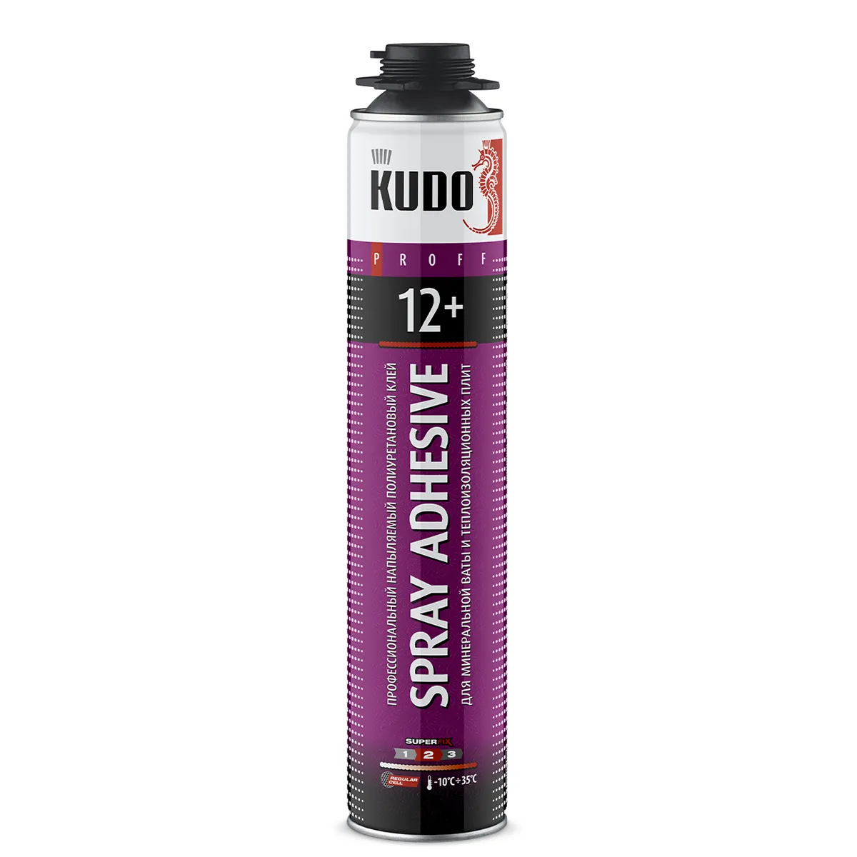 КЛЕЙ-ПЕНА ДЛЯ ПЕНОПОЛИСТИРОЛА И МИНЕР. ВАТЫ "KUDO PROFF SPRAY ADHESIVE 12+" 1000 МЛ ПОЛИУРЕТАН. (1/12)