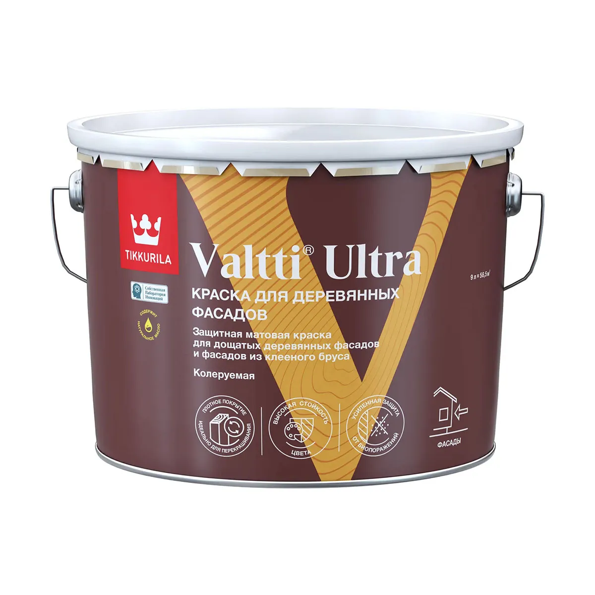 КРАСКА "VALTTI ULTRA" БАЗА A  9 Л (1) ДЛЯ ДЕРЕВЯННЫХ ФАСАДОВ "ТИККУРИЛА"