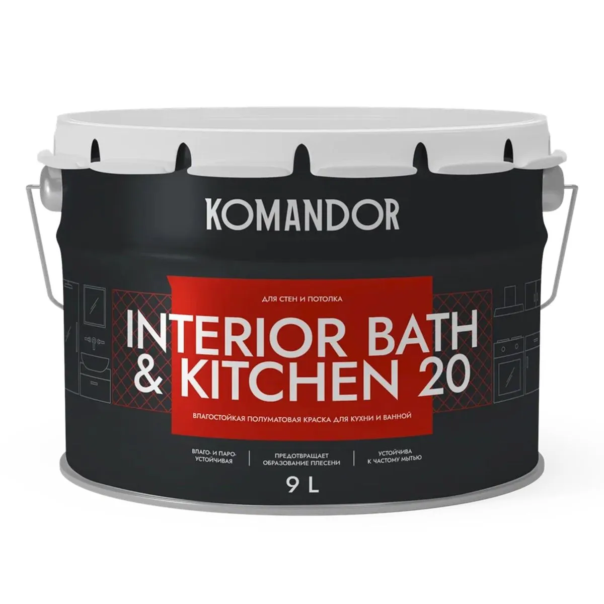 КРАСКА "INTERIOR BATH&KITCHEN 20" ВЛАГОСТОЙКАЯ БАЗА C 9 Л (1) "KOMANDOR"