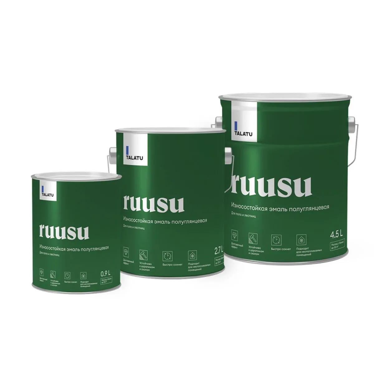 ЭМАЛЬ "RUUSU"  ДЛЯ ПОЛА И ЛЕСТНИЦ ПОЛУГЛЯНЦЕВАЯ БАЗА A 4,5 Л (1) "TALATU"