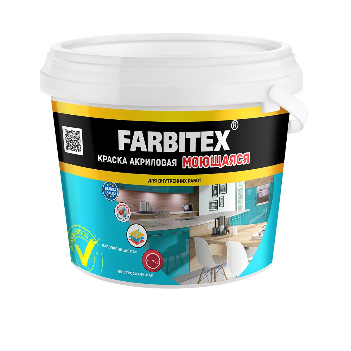 КРАСКА АКРИЛОВАЯ ИНТЕРЬЕРНАЯ МОЮЩАЯСЯ 6 КГ / 3,64 Л (1) "FARBITEX"