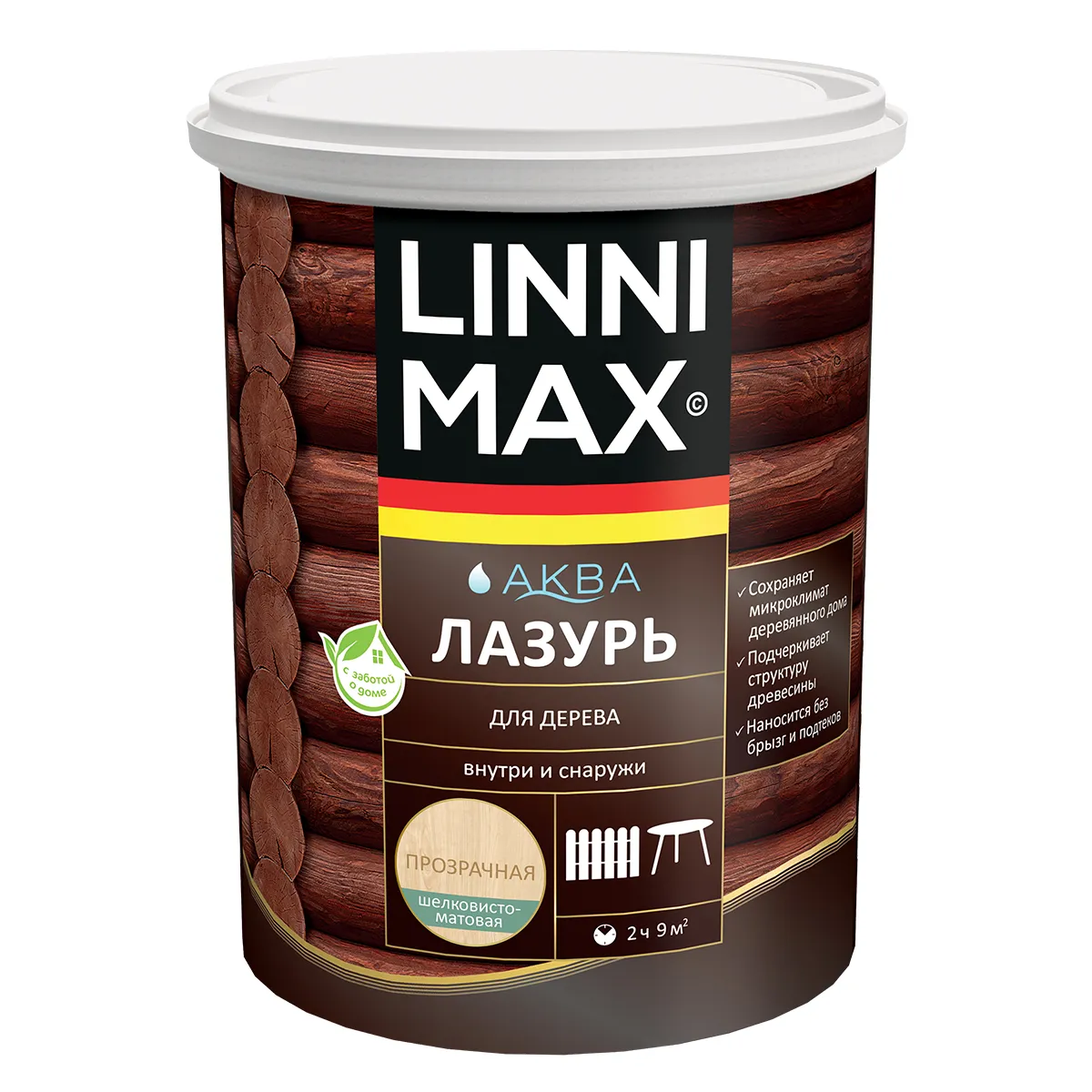 ЛАЗУРЬ ДЕРЕВОЗАЩИТНАЯ "АКВА" БЕСЦВЕТНАЯ 0,9 Л (1) "LINNIMAX"