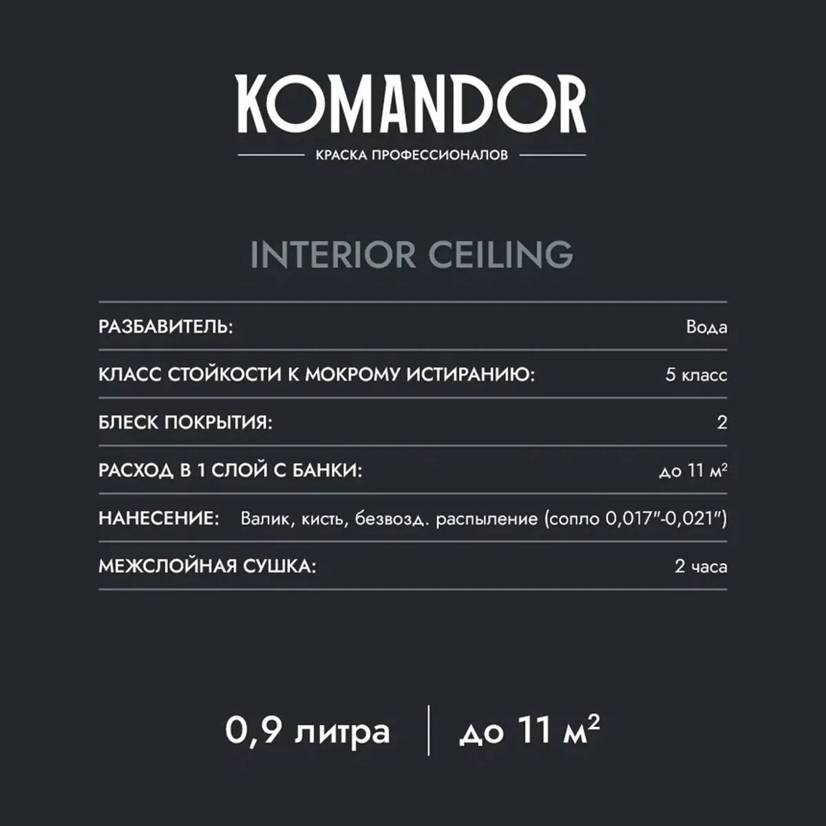 КРАСКА "INTERIOR CEILING" ДЛЯ ПОТОЛКОВ БЕЛАЯ 2,7 Л (1) "KOMANDOR"