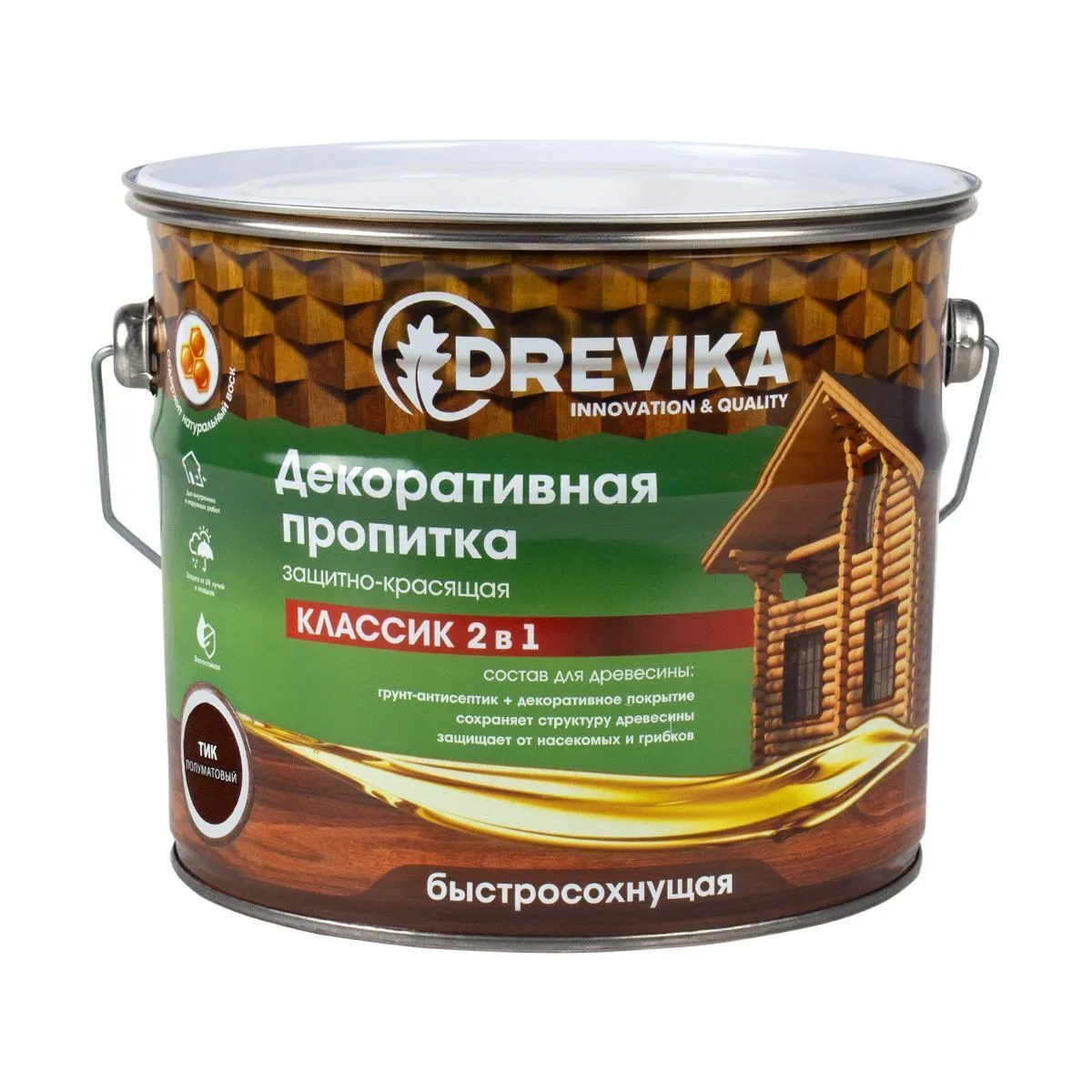 ПРОПИТКА ДЕКОРАТИВНАЯ "КЛАССИК 2 В 1" ТИК 2,7 Л (1/4) "DREVIKA"