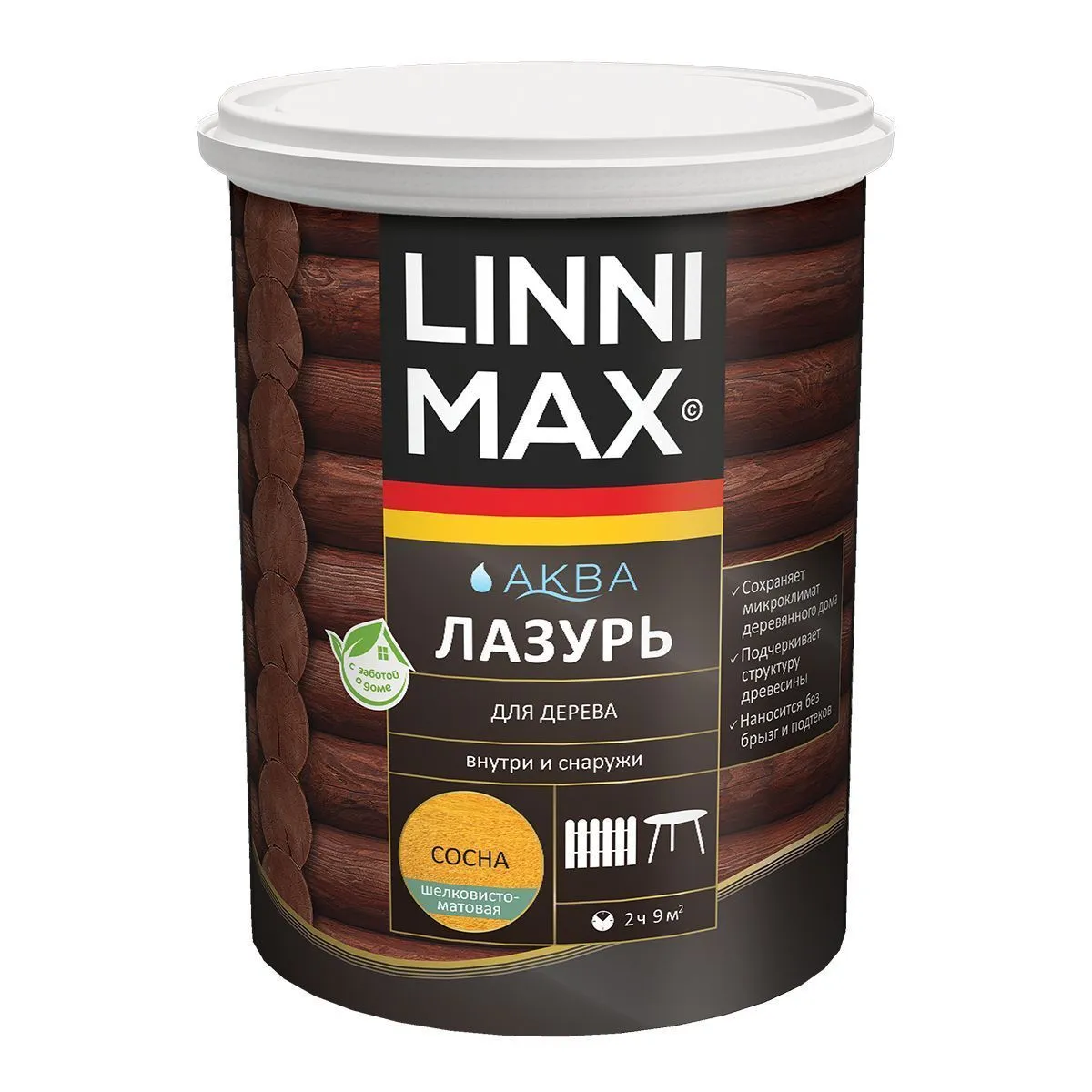 ЛАЗУРЬ ДЕРЕВОЗАЩИТНАЯ "АКВА" СОСНА 0,9 Л (1) "LINNIMAX"
