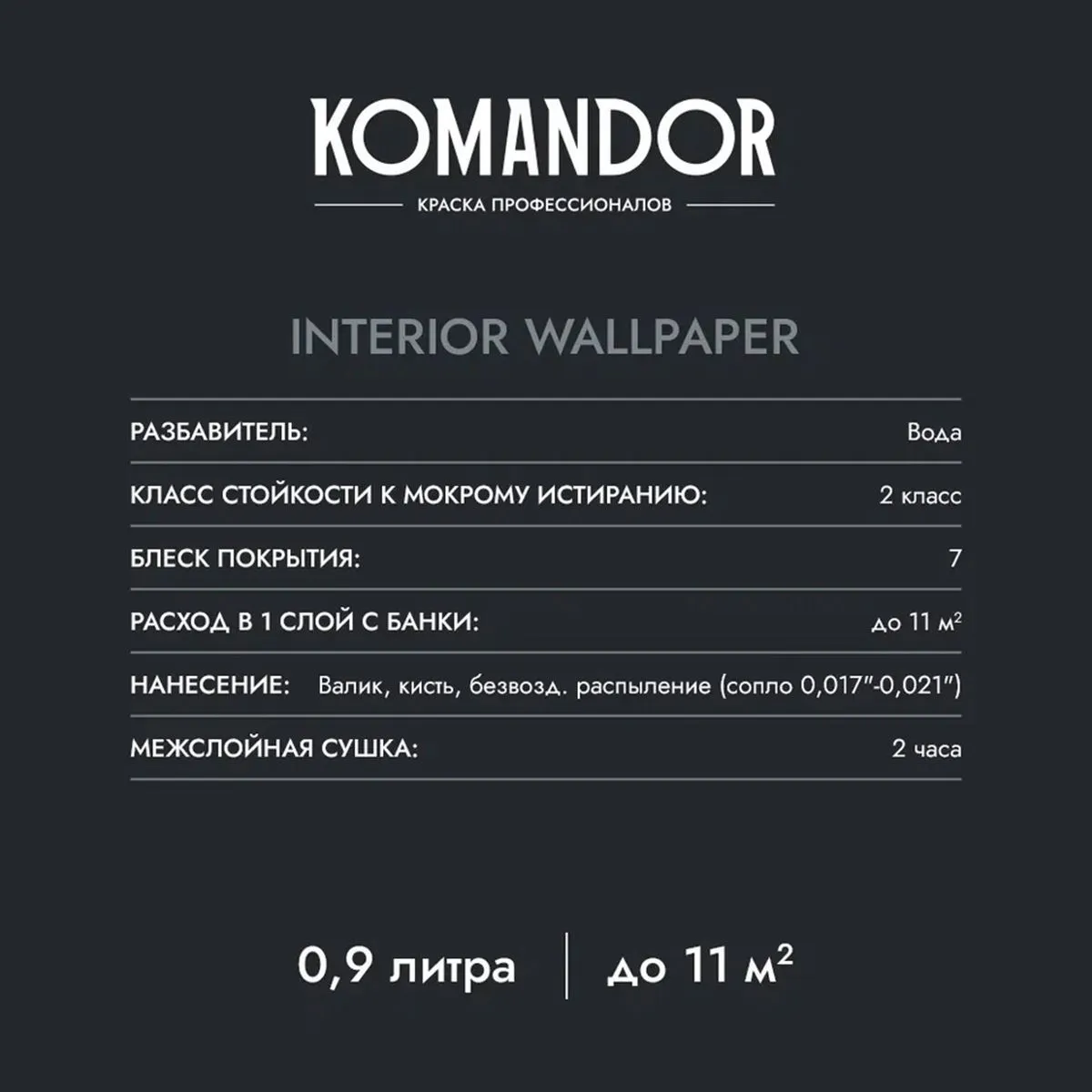 КРАСКА "INTERIOR WALLPAPER" ДЛЯ ОБОЕВ БАЗА A 9 Л (1) "KOMANDOR"