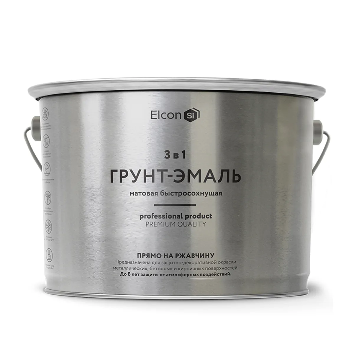 ГРУНТ-ЭМАЛЬ ПО РЖАВЧИНЕ 3 В 1 МАТОВАЯ ЗЕЛЕНАЯ 10 КГ (1) "ELCON"