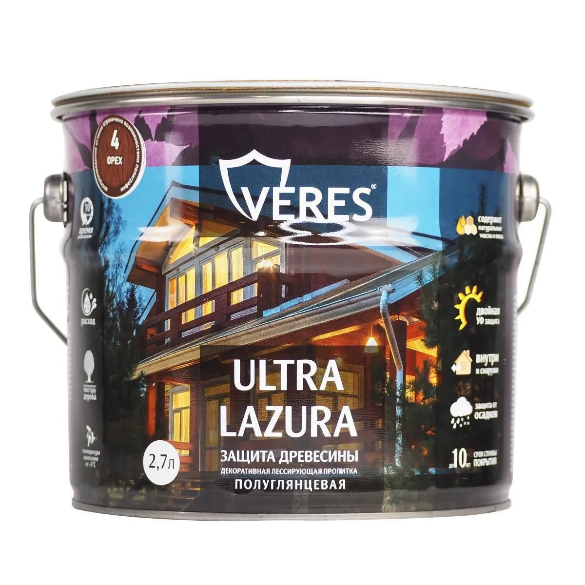 ВЕРЕС УЛЬТРА ЛАЗУРА № 4 ОРЕХ  2,7 Л (1/4) "VERES" VU-11