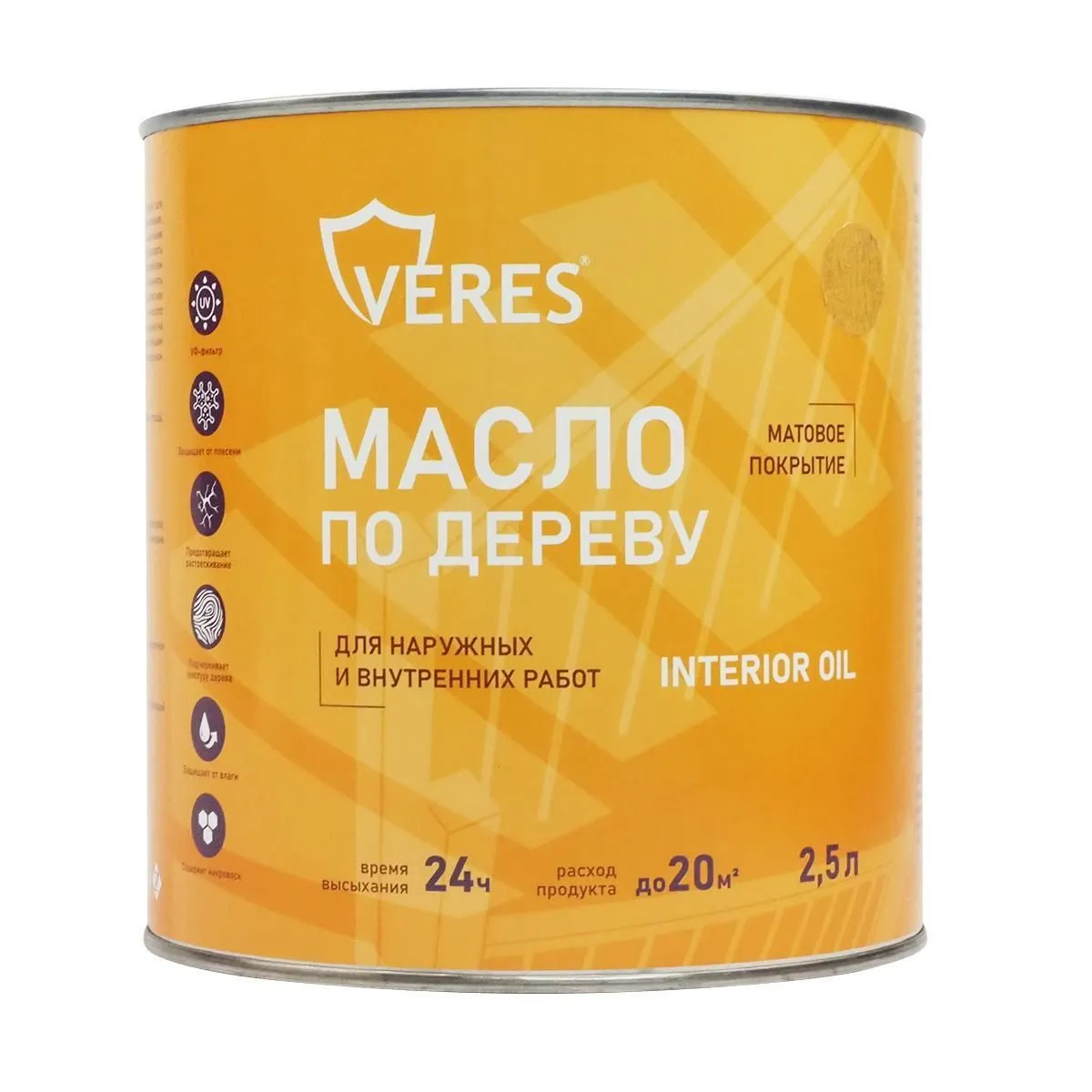 МАСЛО ПО ДЕРЕВУ "INTERIOR OIL" ДЛЯ ВНУТР. И НАРУЖНЫХ РАБОТ БЕСЦВЕТНЫЙ 2,5 Л (1/6) "VERES"
