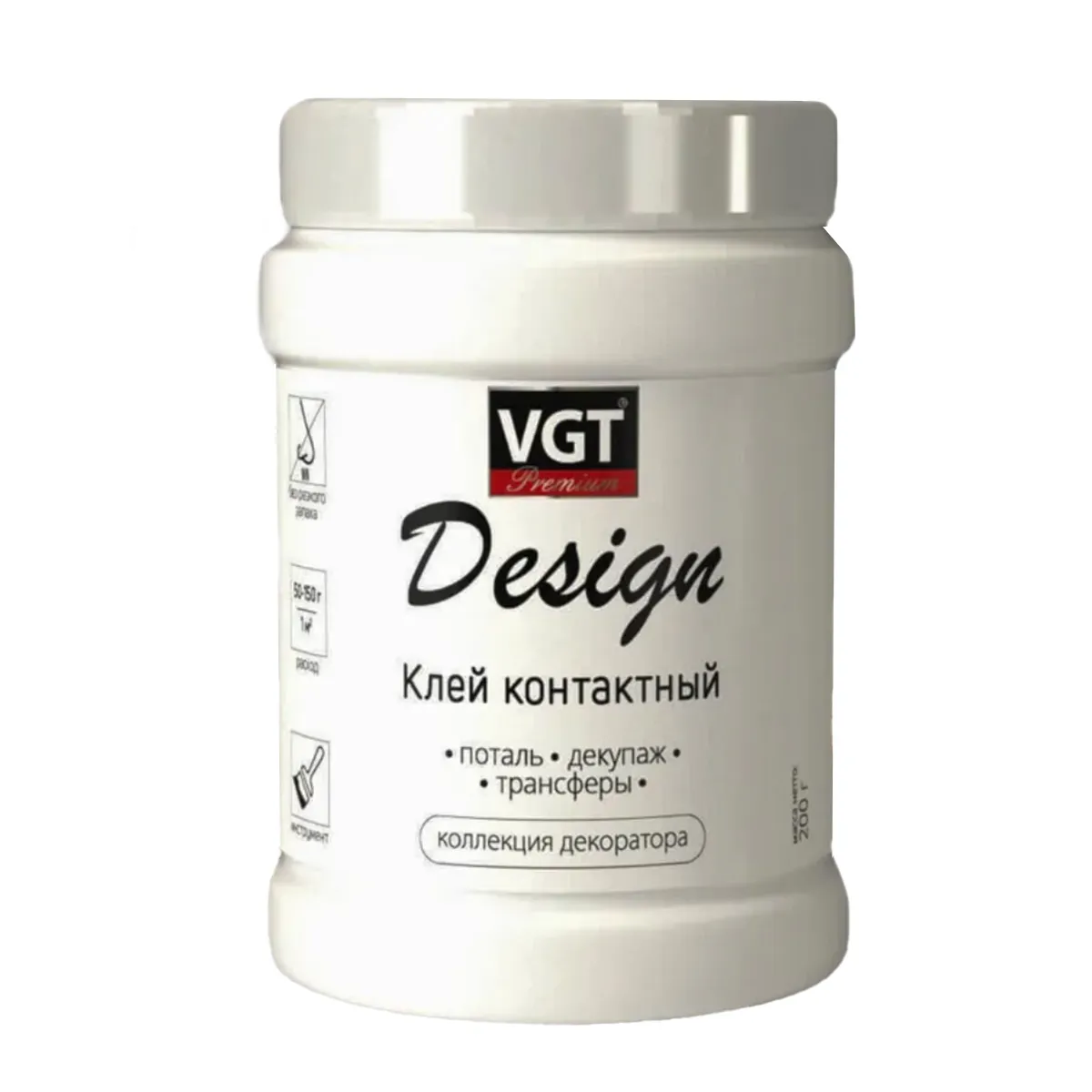 КЛЕЙ АКРИЛОВЫЙ КОНТАКТНЫЙ "VGT DESIGN" (ПОТАЛЬ, ДЕКУПАЖ, ТРАНСФЕРЫ) 0,2 КГ (6)