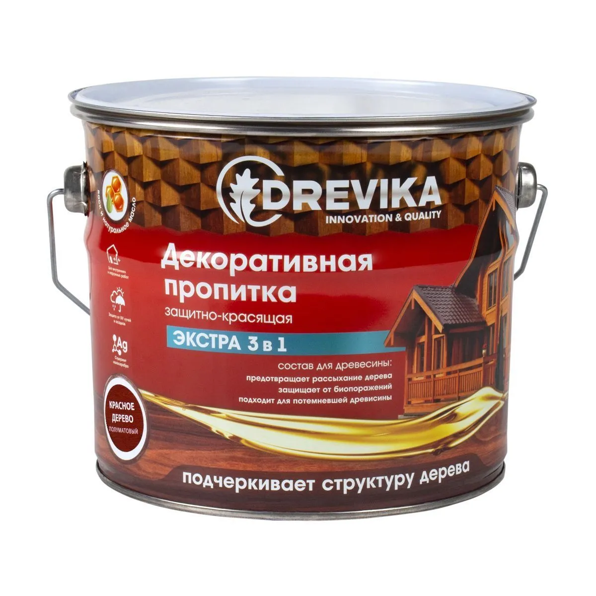 ПРОПИТКА ДЕКОРАТИВНАЯ "ЭКСТРА 3 В 1" КРАСНОЕ ДЕРЕВО 3 Л (1/4) "DREVIKA"