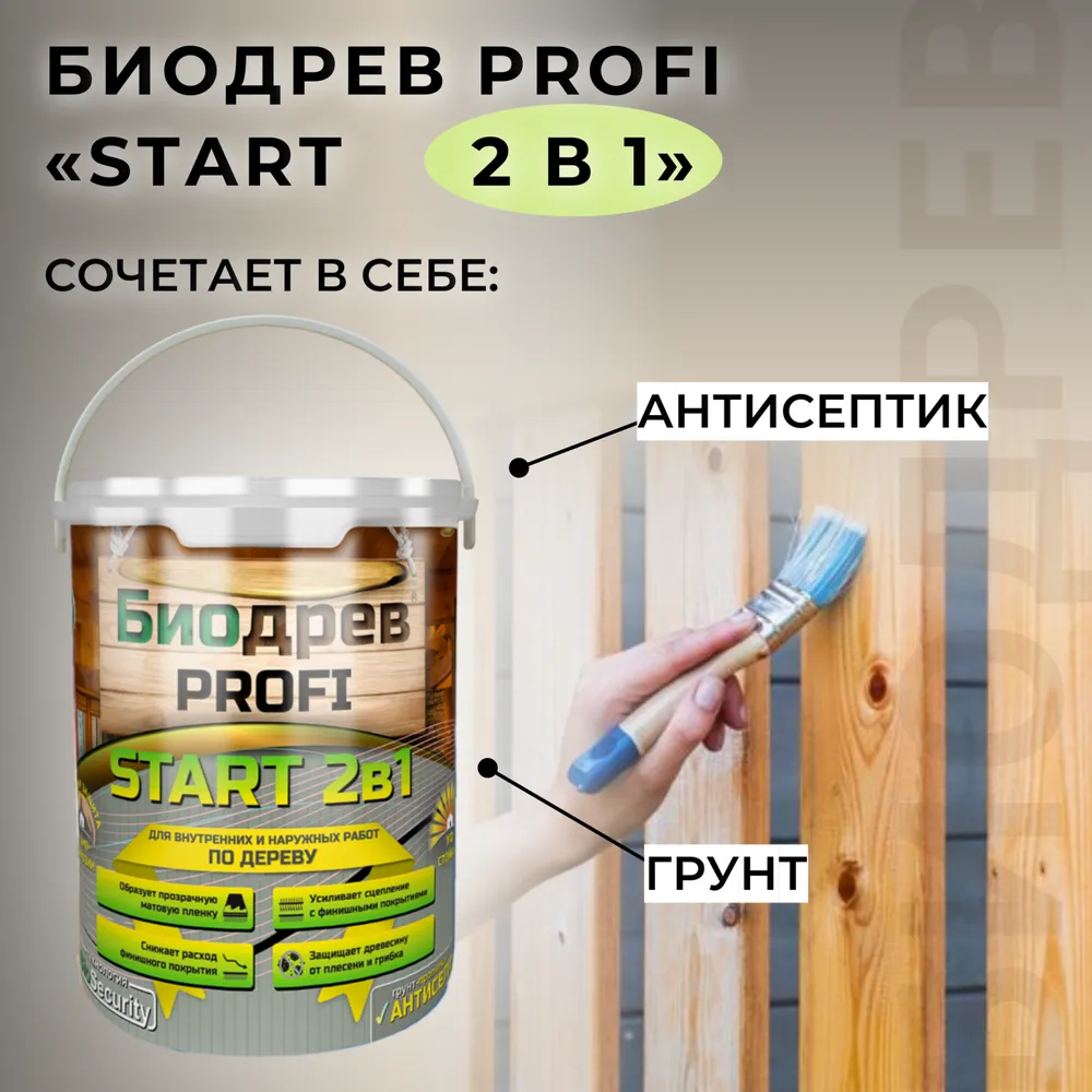 Биодрев PROFI «START 2в1» (грунт-пропитка с защитой от плесени и грибка)