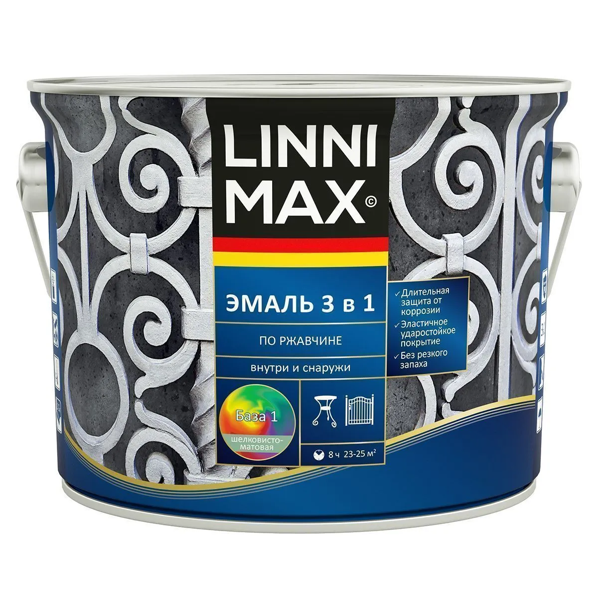 ГРУНТ- ЭМАЛЬ ПО РЖАВЧИНЕ 3 В 1 БАЗА 1 (БЕЛАЯ) 2,5 Л (1/4) "LINNIMAX"