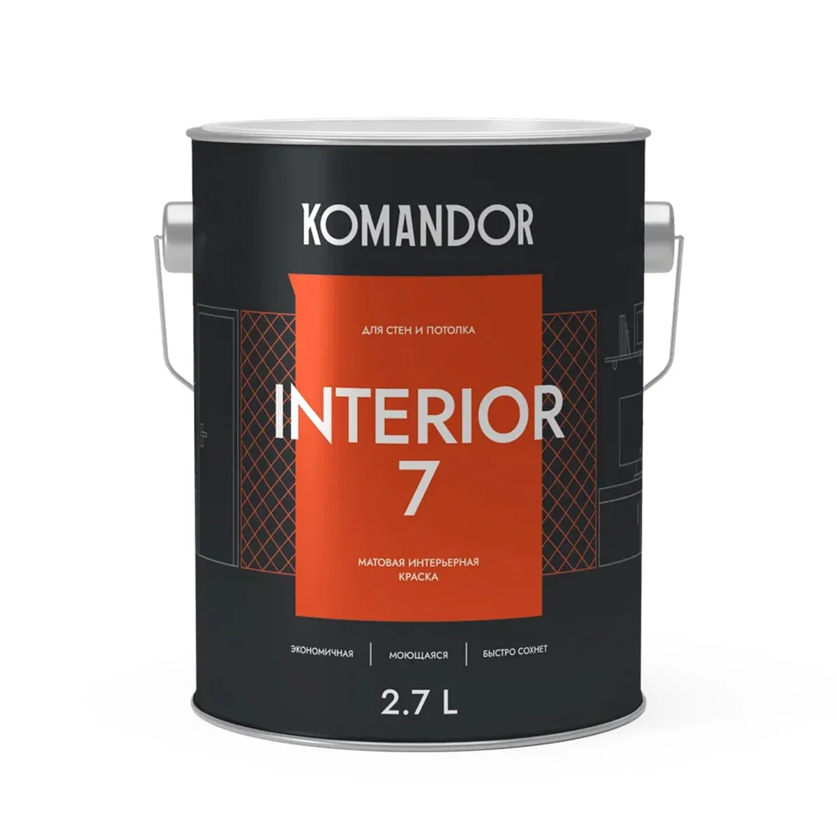КРАСКА "INTERIOR 7" ДЛЯ СТЕН И ПОТОЛКОВ БАЗА C 2,7 Л (1) "KOMANDOR"