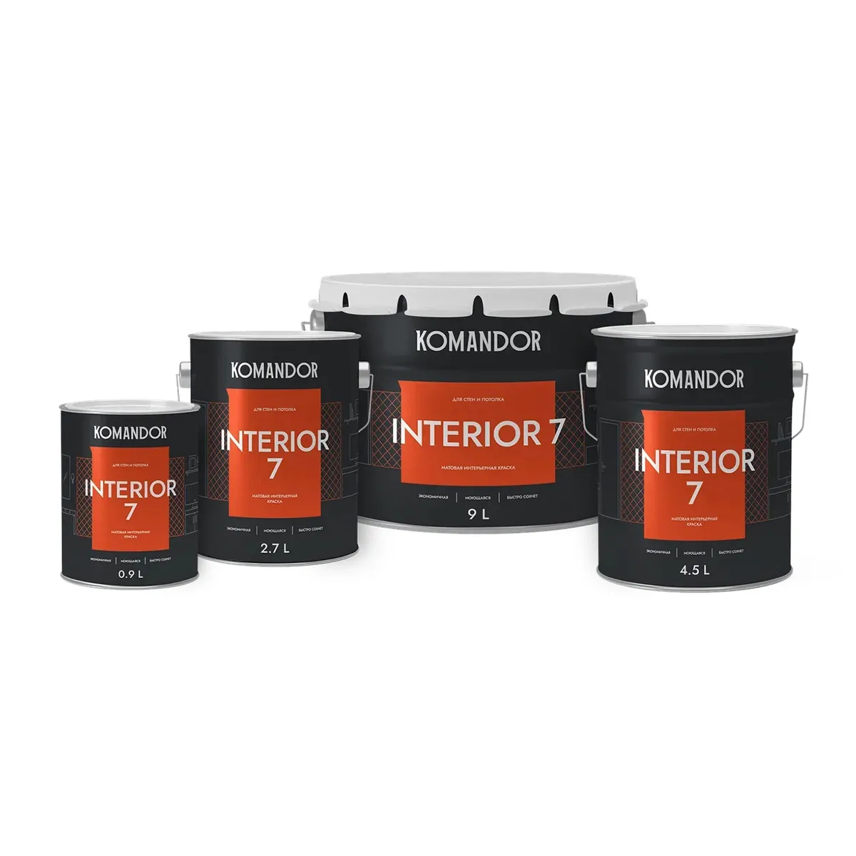 КРАСКА "INTERIOR 7" ДЛЯ СТЕН И ПОТОЛКОВ БАЗА A 0,9 Л (1/6) "KOMANDOR"
