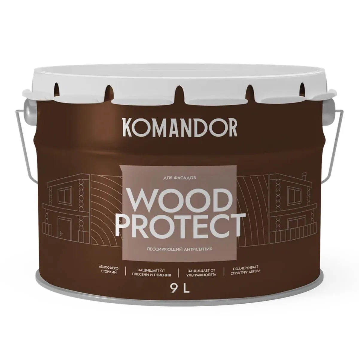АНТИСЕПТИК ЛЕССИРУЮЩИЙ "WOOD PROTECT" 9 Л (1) "KOMANDOR"