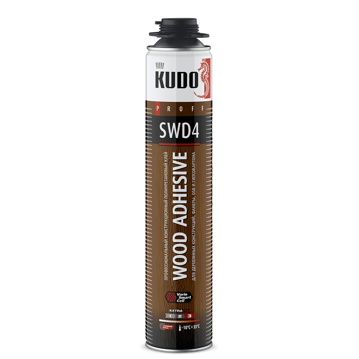 КЛЕЙ-ПЕНА ДЛЯ ДЕРЕВЯННЫХ КОНСТРУКЦИЙ "KUDO PROFF WOOD ADHESIVE SWD4" 1000 МЛ ПОЛИУРЕТАН. (1/12)