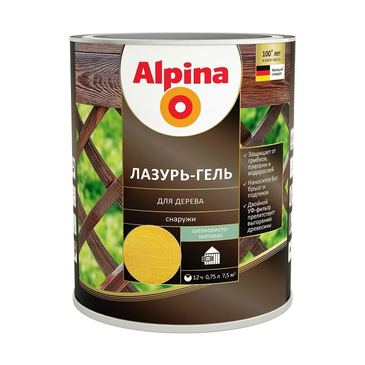 ЛАЗУРЬ-ГЕЛЬ ДЕРЕВОЗАЩИТНАЯ СОСНА  0,75 Л (1/6) "ALPINA"