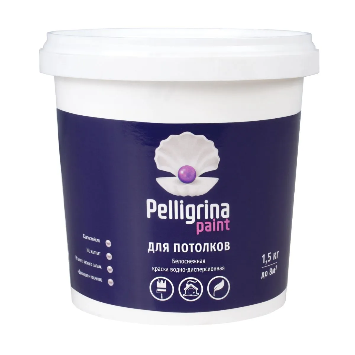 КРАСКА АКРИЛ. ДЛЯ ПОТОЛКОВ БЕЛОСНЕЖНАЯ  1,5 КГ (1/6) "PELLIGRINA PAINT"