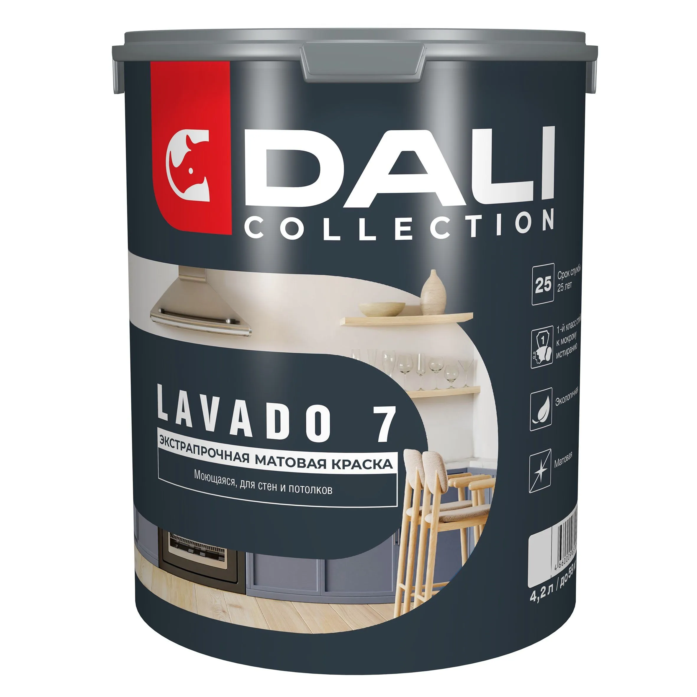 КРАСКА "DALI COLLECTION" LAVADO 7 ДЛЯ СТЕН И ПОТОЛКОВ ЭКСТРАПРОЧНАЯ МОЮЩАЯСЯ БАЗА С 4,2 Л (1) "РОГНЕДА"