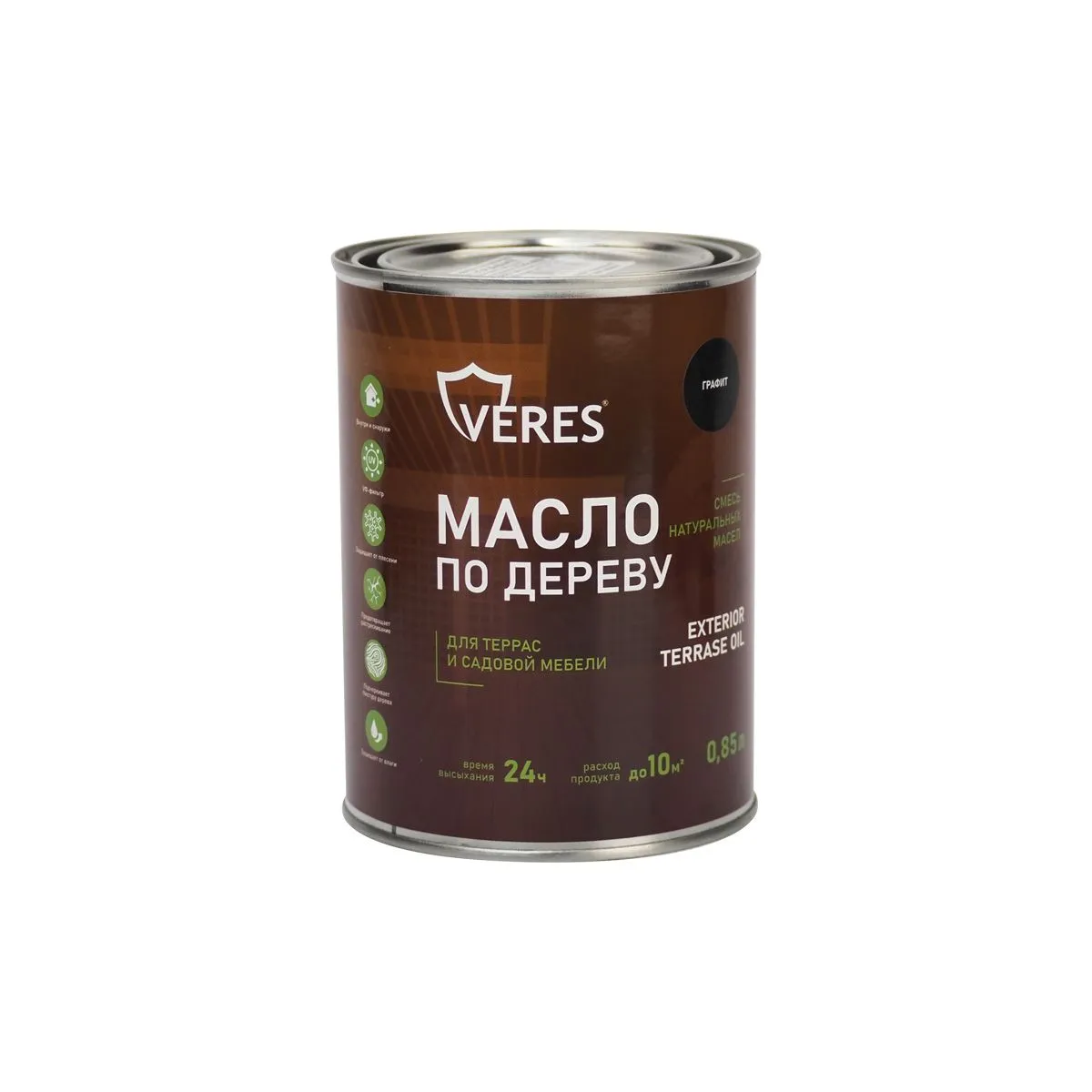 МАСЛО ПО ДЕРЕВУ "EXTERIOR TERRASE OIL" ДЛЯ НАРУЖНЫХ РАБОТ ГРАФИТ 0,85 Л (1/14) "VERES"