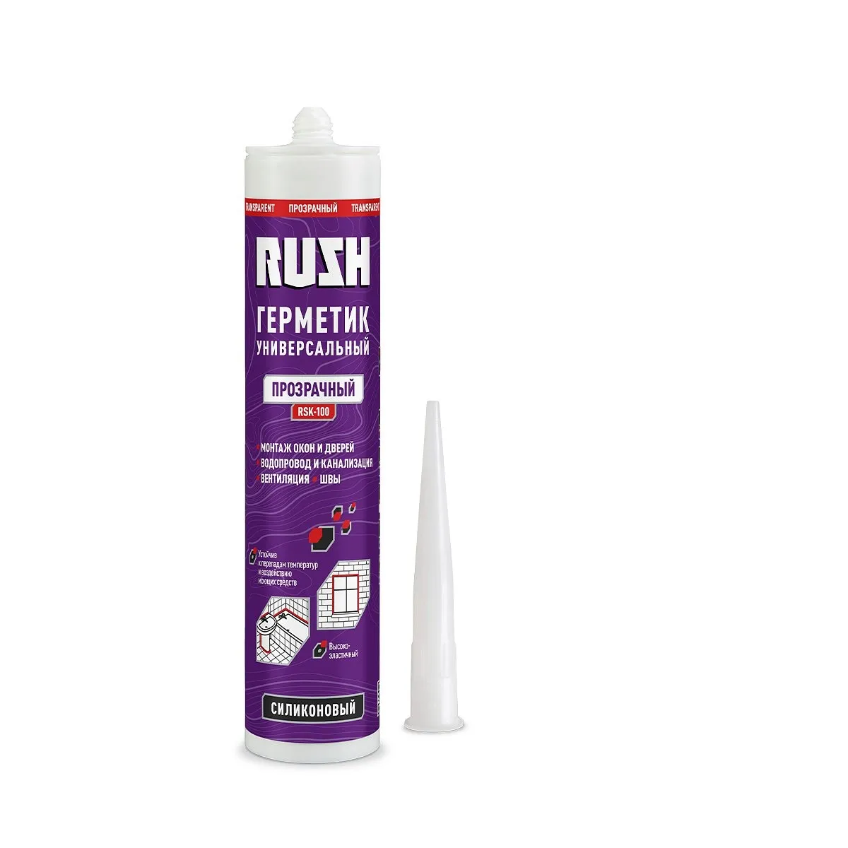 ГЕРМЕТИК СИЛИКОН. УНИВЕРСАЛЬНЫЙ "RUSH" ПРОЗРАЧН. 230 МЛ (20) RSK-100