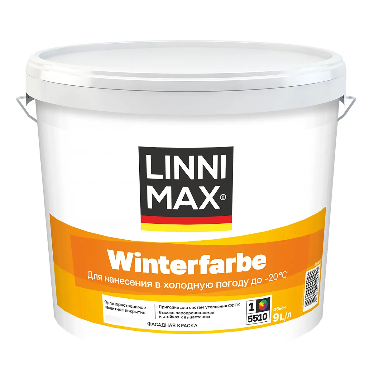 КРАСКА ФАСАДНАЯ "WINTERFARBE" БАЗА 1 (БЕЛАЯ) 9 Л (1) "LINNIMAX"