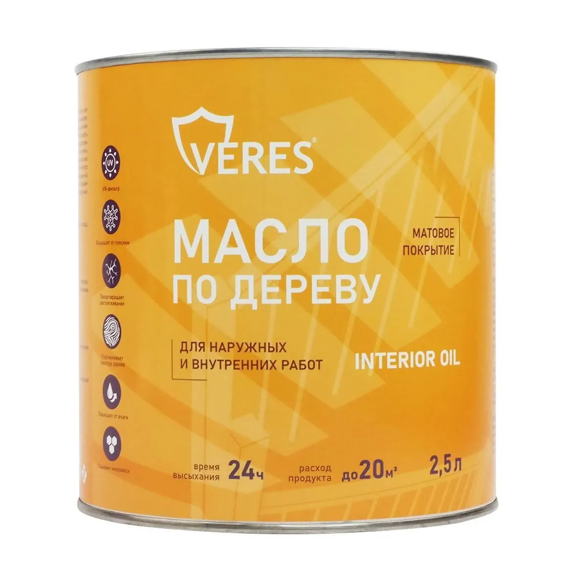 МАСЛО ПО ДЕРЕВУ "INTERIOR OIL" ДЛЯ ВНУТР. И НАРУЖНЫХ РАБОТ БЕЛЫЙ 2,5 Л (1/6) "VERES"