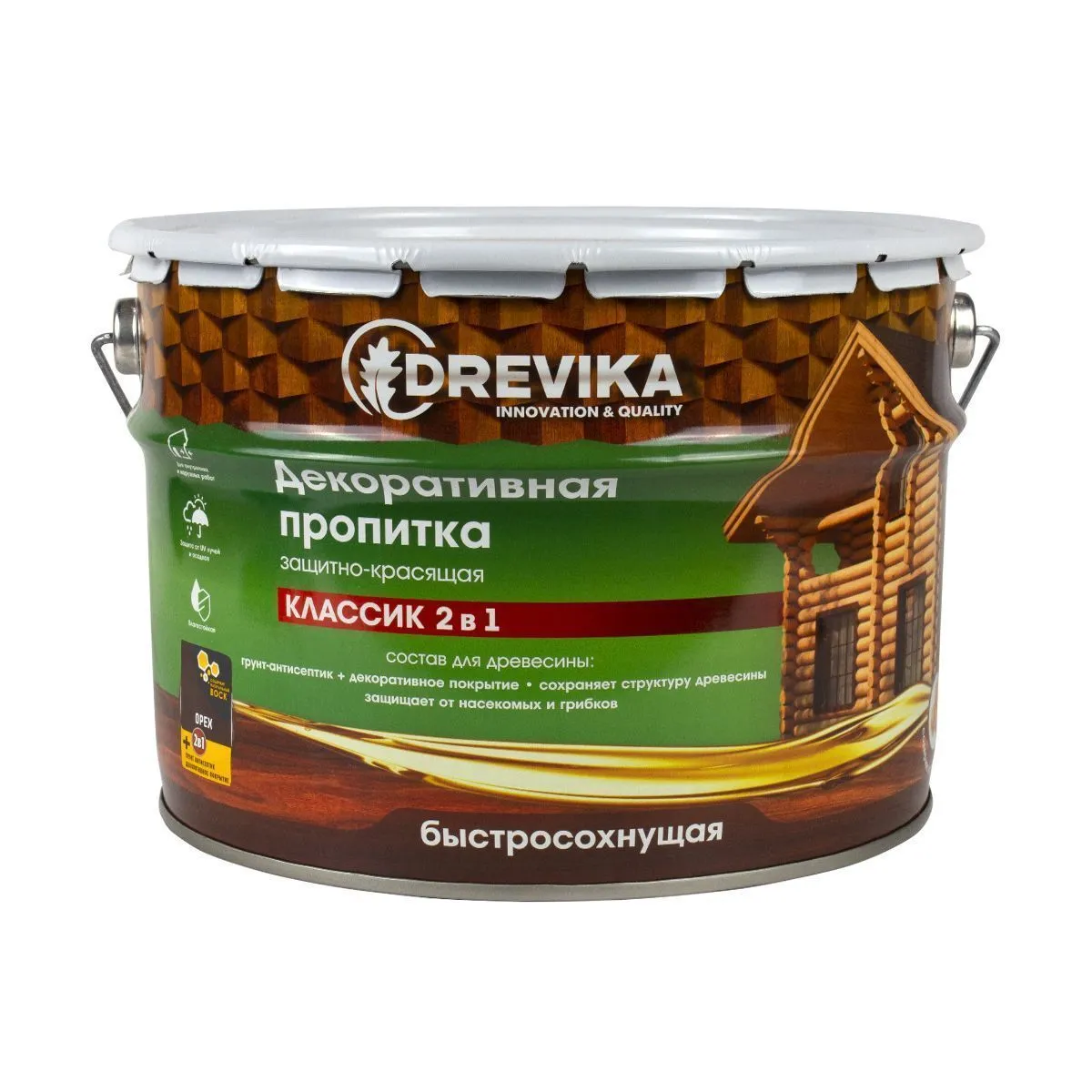ПРОПИТКА ДЕКОРАТИВНАЯ "КЛАССИК 2 В 1" ОРЕХ 9 Л (1) "DREVIKA"
