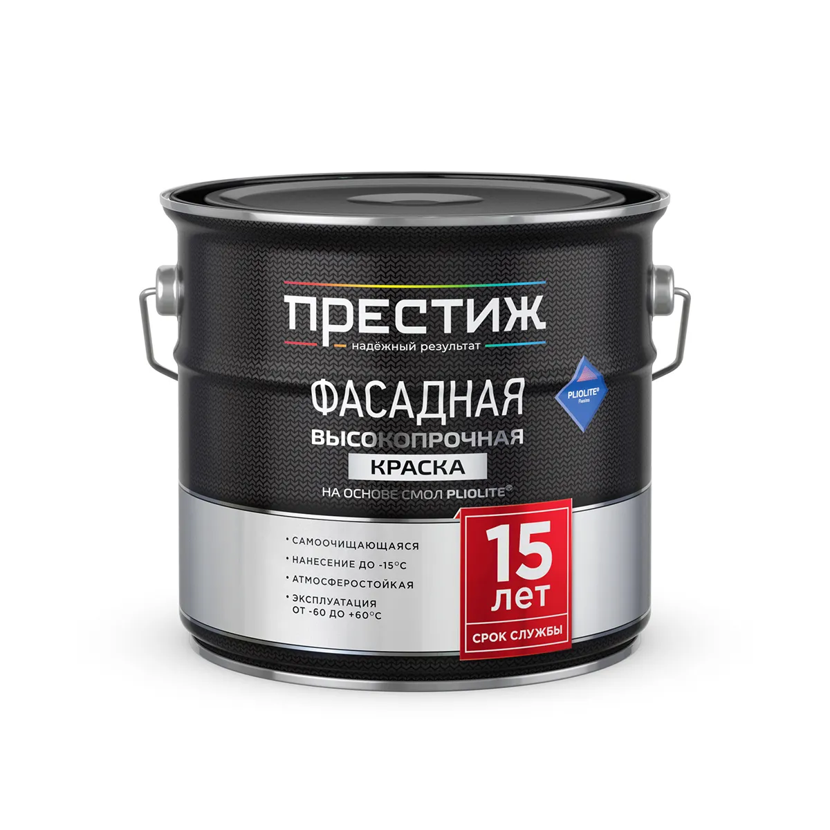 КРАСКА ФАСАДНАЯ ВЫСОКОПРОЧНАЯ НА ОСНОВЕ СМОЛ PLIOLITE БЕЛАЯ 2,7 Л (1/4) "ПРЕСТИЖ"