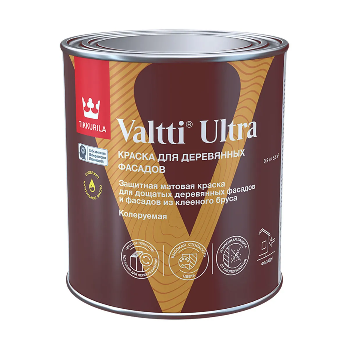 КРАСКА "VALTTI ULTRA" БАЗА A  0,9 Л (1/6) ДЛЯ ДЕРЕВЯННЫХ ФАСАДОВ "ТИККУРИЛА"