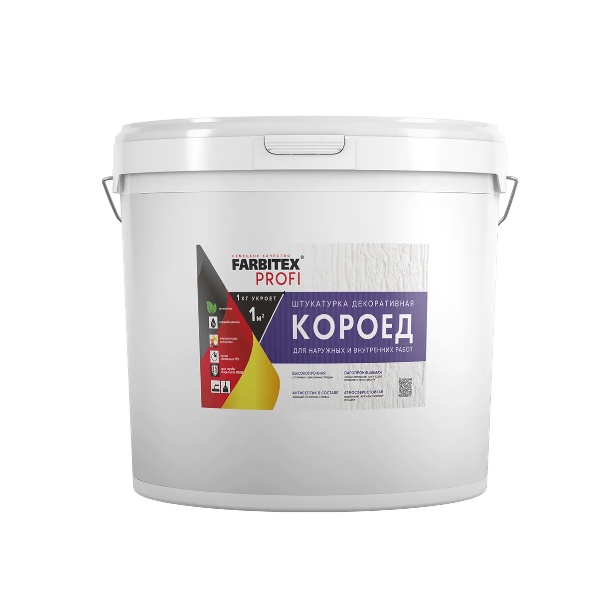 ШТУКАТУРКА ДЕКОРАТИВНАЯ РОЛЛЕРНАЯ "КОРОЕД" СРЕДНЕЗЕРНИСТ. 25 КГ / 13,8 Л (1) "FARBITEX PROFI"