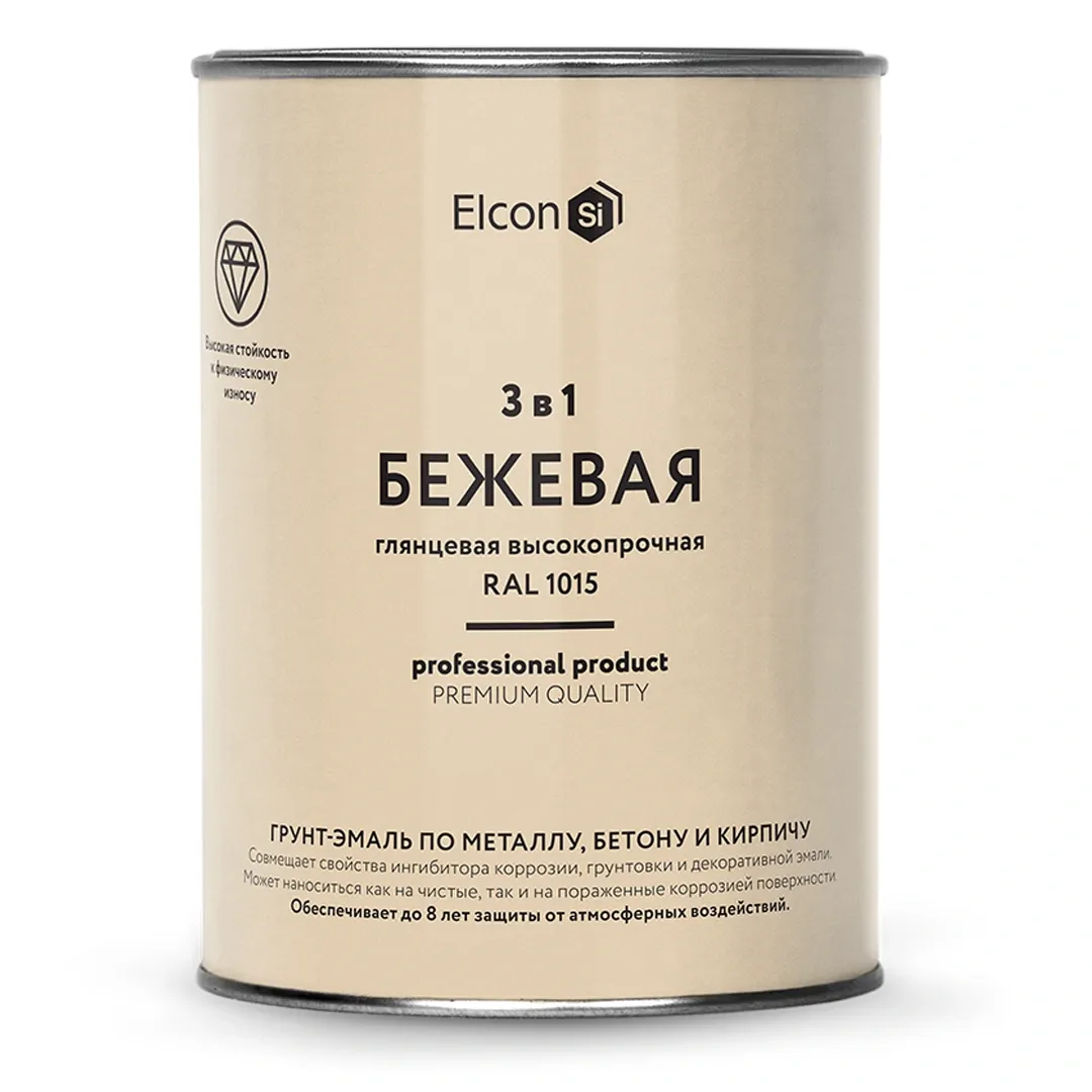 Грунт-эмаль Elcon 3 в 1 высокопрочная по металлу, бетону и кирпичу (0,8 кг, RAL 1015)