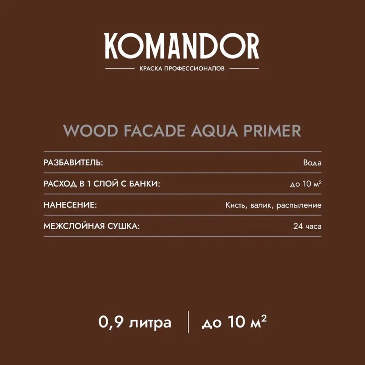 ГРУНТОВКА-АНТИСЕПТИК "WOOD FACADE AQUA PRIMER" 9 Л (1) "KOMANDOR"