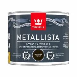 КРАСКА ПО РЖАВЧИНЕ  3 в 1 "METALLISTA" МОЛОТКОВАЯ  ЧЕРНАЯ  0,4 Л (1/24) "ТИККУРИЛА"