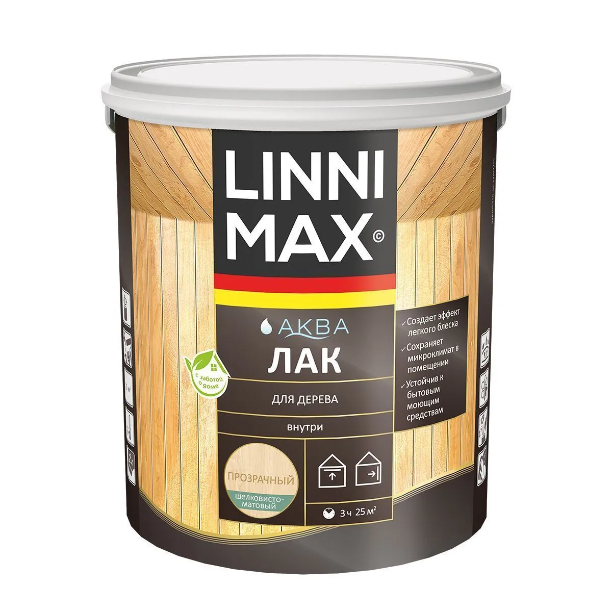 ЛАК АКРИЛОВЫЙ "АКВА" ДЛЯ ДЕРЕВА ШЕЛКОВИСТО-МАТОВЫЙ 2,5 Л (1) "LINNIMAX"