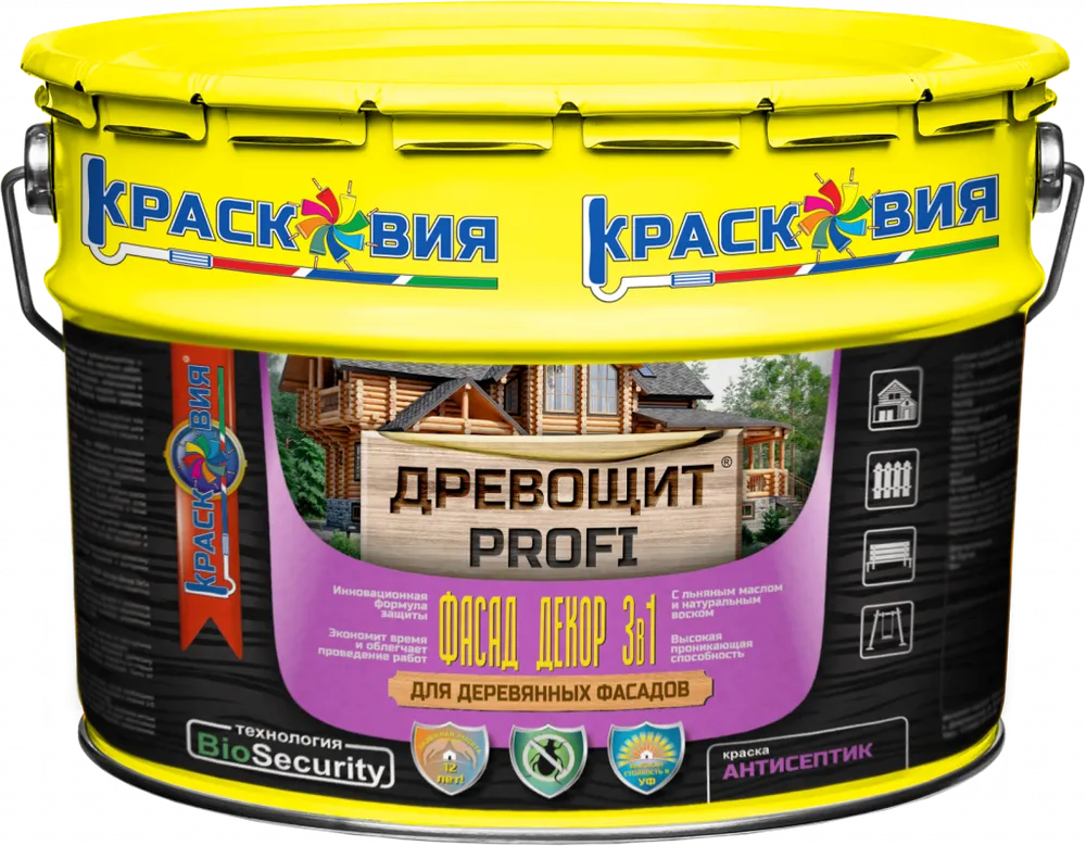 Древощит PROFI «Фасад Декор 3в1» (краска-антисептик с защитой от плесени и грибка)