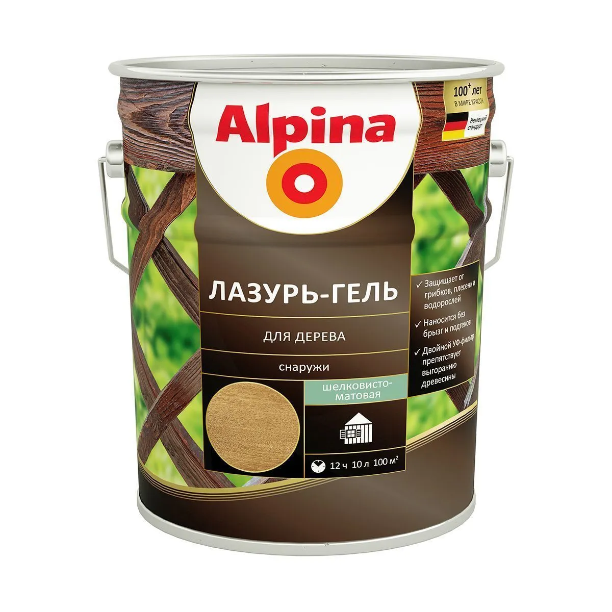 ЛАЗУРЬ-ГЕЛЬ ДЕРЕВОЗАЩИТНАЯ ОРЕХ 10 Л (1) "ALPINA"