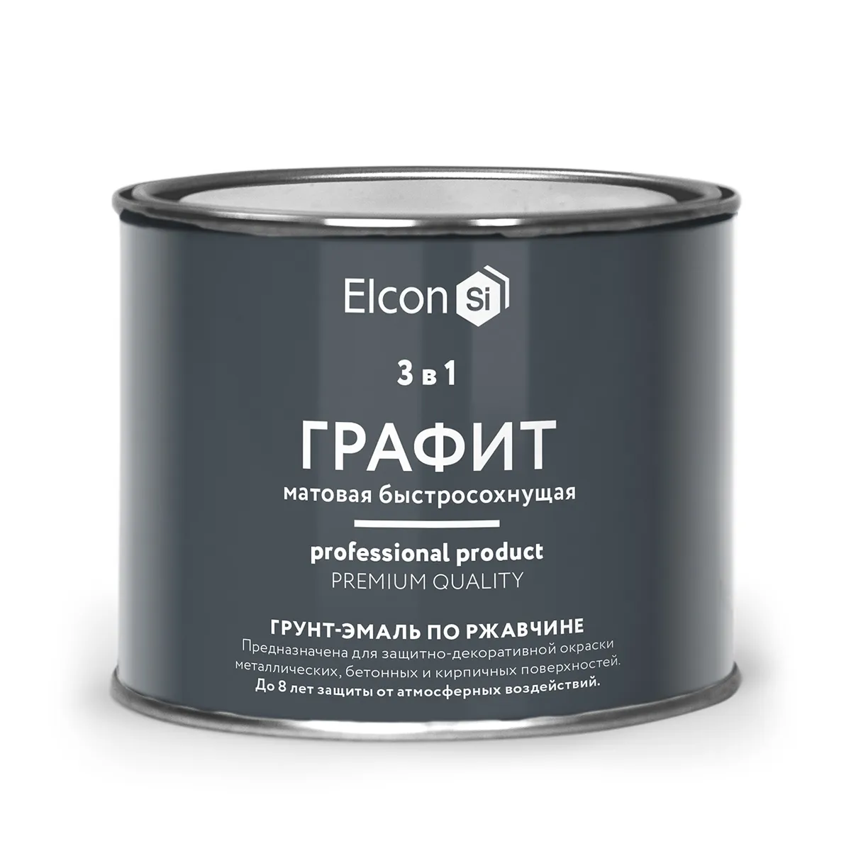 ГРУНТ-ЭМАЛЬ ПО РЖАВЧИНЕ 3 В 1 МАТОВАЯ ГРАФИТ  0,4 КГ (1/24) "ELCON"