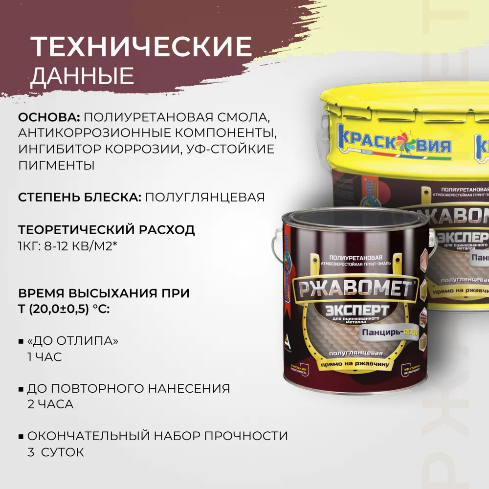 Ржавомет Эксперт «Панцирь-ROOF» (полиуретан. грунт-эмаль 3в1 для оцинкованного металла)