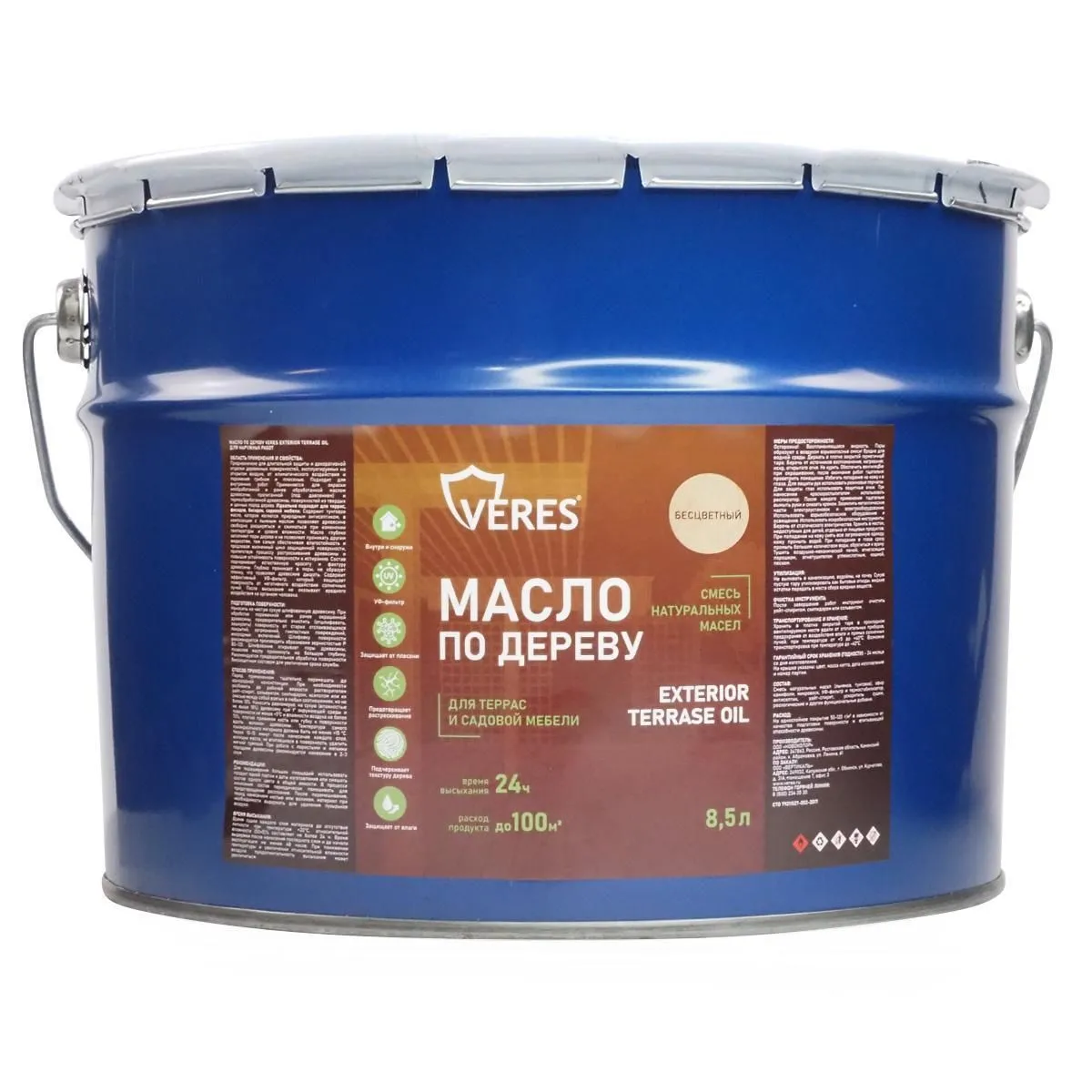 МАСЛО ПО ДЕРЕВУ "EXTERIOR TERRASE OIL" ДЛЯ НАРУЖНЫХ РАБОТ БЕСЦВЕТНЫЙ 8,5 Л (1) "VERES"