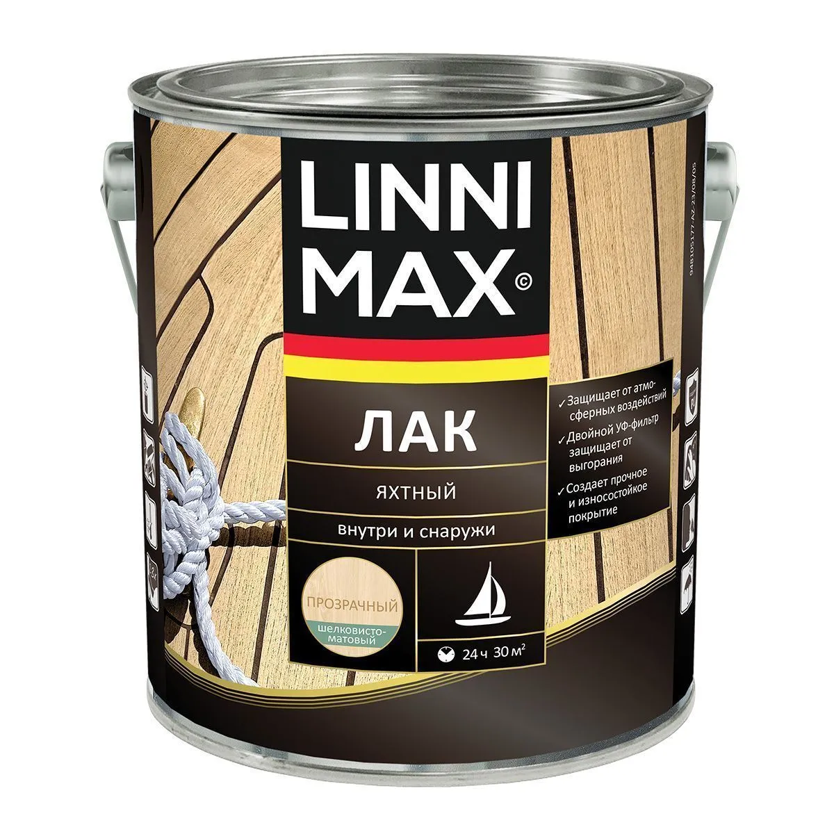 ЛАК ЯХТНЫЙ АЛКИДНО-УРЕТАНОВЫЙ ШЕЛКОВИСТО-МАТОВЫЙ 2,5 Л (1/4) "LINNIMAX"