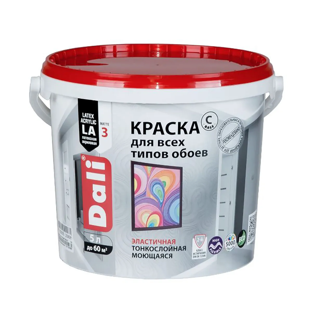 КРАСКА АКРИЛОВАЯ "DALI" ДЛЯ ОБОЕВ  БАЗА С  5 Л (1) ВЫСОКОТИКСОТРОПНАЯ "РОГНЕДА"