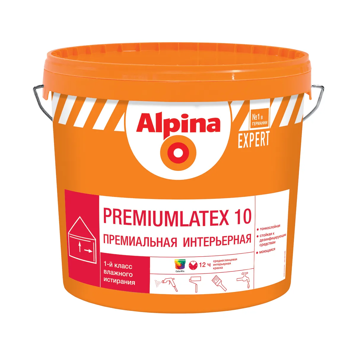 КРАСКА ИНТЕРЬЕРНАЯ "EXPERT PREMIUMLATEX 10" БАЗА 3 (БЕСЦВЕТНАЯ) 9,4 Л (1) "ALPINA"