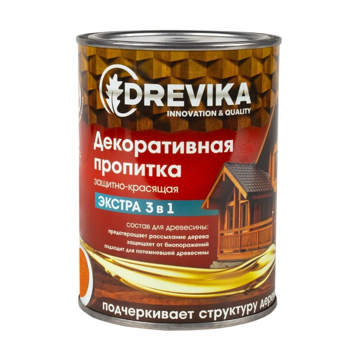 ПРОПИТКА ДЕКОРАТИВНАЯ "ЭКСТРА 3 В 1" ОРЕГОН 0,8 Л (1/8) "DREVIKA"