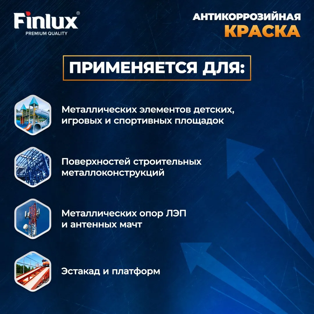 Краска по ржавчине 3 в 1 для защиты металлических поверхностей на 6 лет алкидно-уретановая Finlux CorrozoStop F-106 (Ral 1028, 1 кг.)
